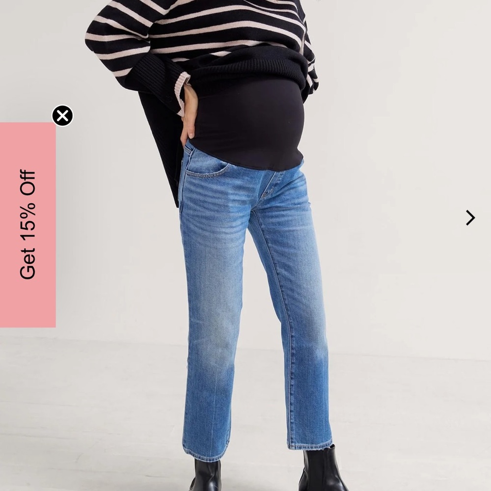 Hatch Blue Denim Maternity Straight-Leg Jeans with Black Overband
